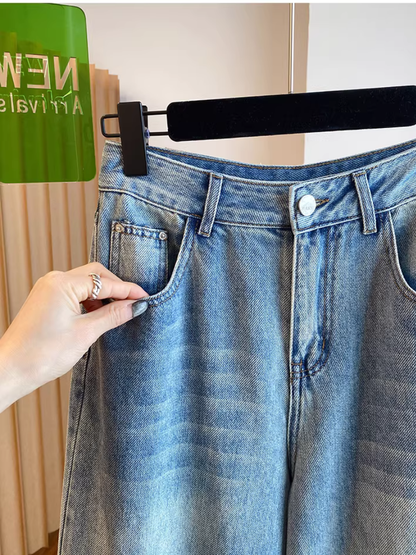 High-Rise Lace-Trim Denim Culottes, Relaxed Wide-Leg Jeans in Soft Cotton