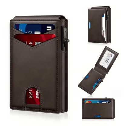 üí•üéÅ Slim Wallet for Men with Pop-Up Aluminum Case, RFID Blocking  Minimalist Leather Bifold Card Holder