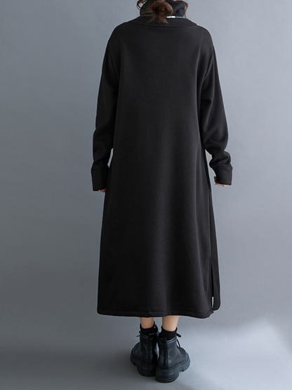 Women's Loose High-Neck Side Pockets A-Line  Dress