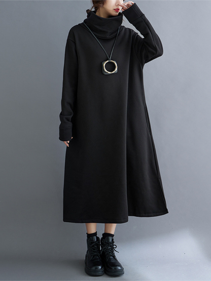 Women's Loose High-Neck Side Pockets A-Line  Dress