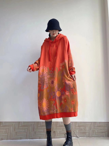 Chic Floral Women Hooded Midi Sweater Dress | Eva Trends