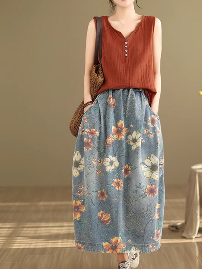 Women's Modern & Comfortable Flower Printed Pocket Style Skirt