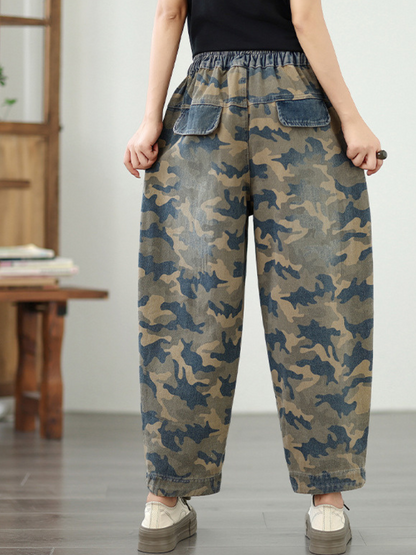 Women's Summer Retro Cool & Comfy Multi-Pockets Printed Bottom