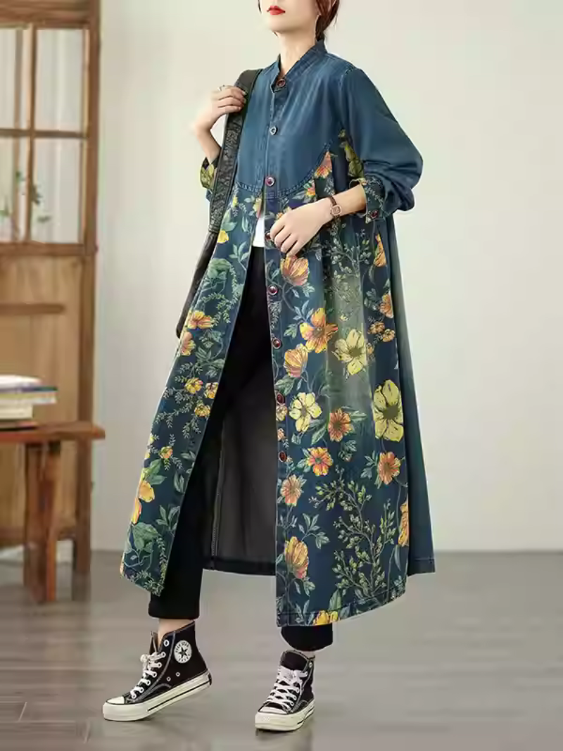 Women's Summer Patchwork Printed Casual Loose  Denim Coat
