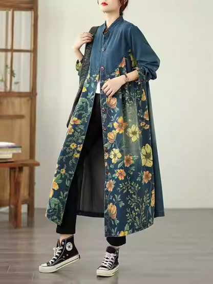 Women's Summer Patchwork Printed Casual Loose  Denim Coat