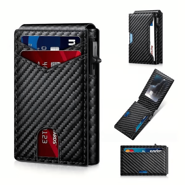 üí•üéÅ Slim Wallet for Men with Pop-Up Aluminum Case, RFID Blocking  Minimalist Leather Bifold Card Holder