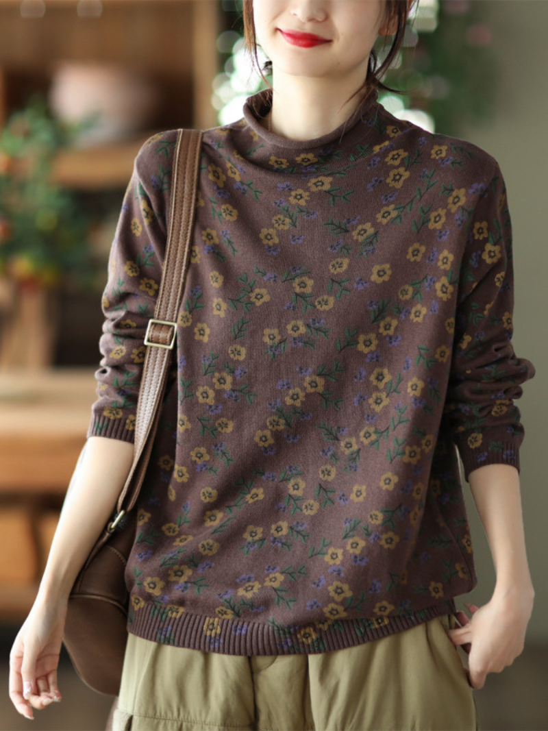 Stylish Women's Floral Knitted Loose Sweater | Eva Trends