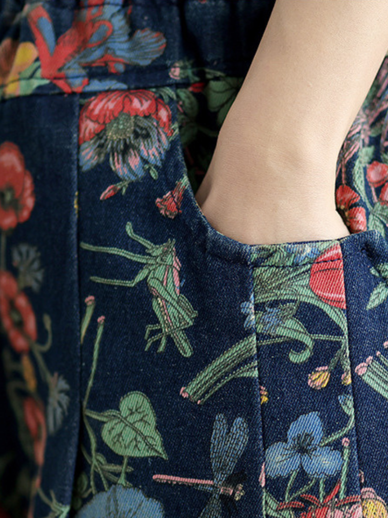 Women's Casual Elegance Perfected by Flowers Printed Bottom