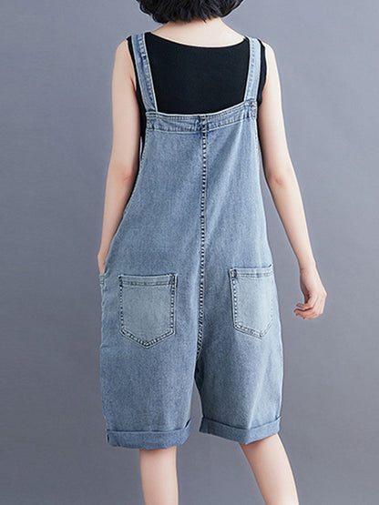 Bib Front Denim Romper Dungarees | Knee-Length Design