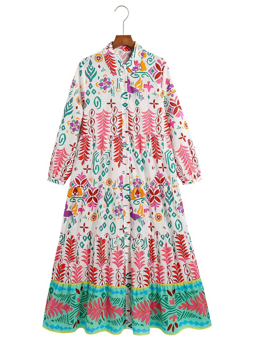 Women's Summer Long Sleeves Printed Smock Dress | Eva Trends