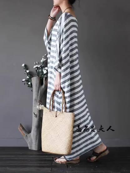 Women's Summer Beautiful Retro Loose Striped Kaftan Style Dress