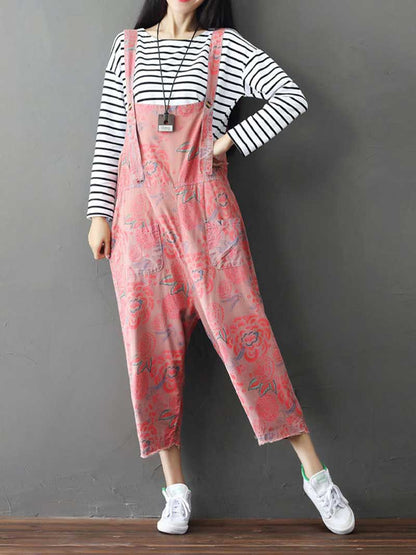 Floral Printed Denim Overalls - Casual Comfort | Eva Trends