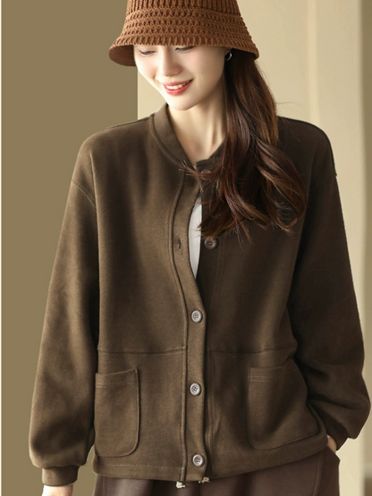 Women's Modern Casual Wear Stand Collar Pocket Style Sweater
