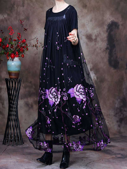 Women's Floral Lace Maxi Salopette Dress with Adjustable Straps