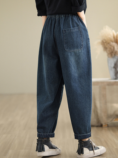 Women's Summer Trendy Embroidery Versatile Blue Bottoms