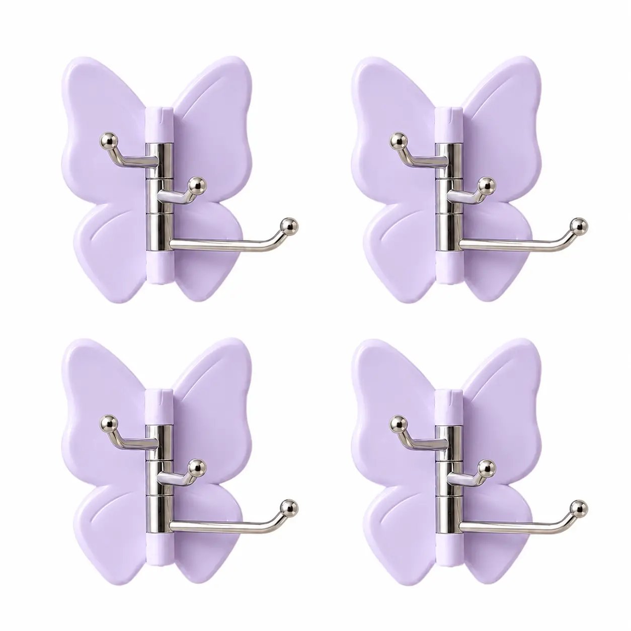 4-Pack Rotating Butterfly Adhesive Wall Hooks ‚Äì No-Drill Towel & Key Organizer