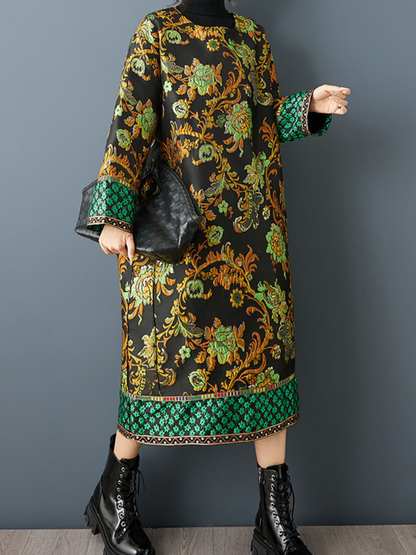 Baroque Jacquard Quilted Midi Dress in a Relaxed Cocoon Silhouette