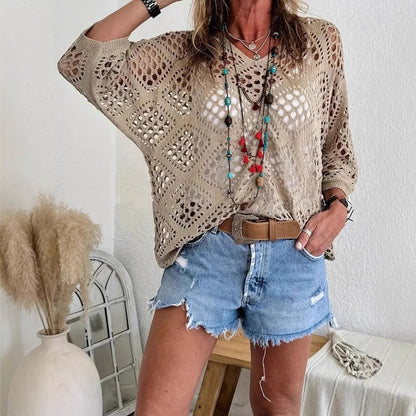 ? Handmade Crochet V‚ÄêNeck Boho Top | Apricot Summer Essential