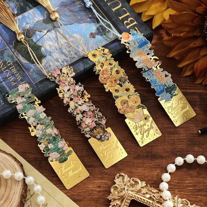 üìö‚ú® 8-Piece Gold Metal Bookmark Set with Tassel ‚Äì Van Gogh & Monet Inspired Gift for Book Lovers üé®