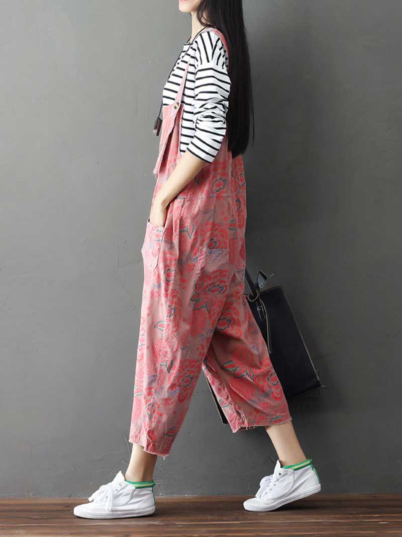 Floral Printed Denim Overalls - Casual Comfort | Eva Trends