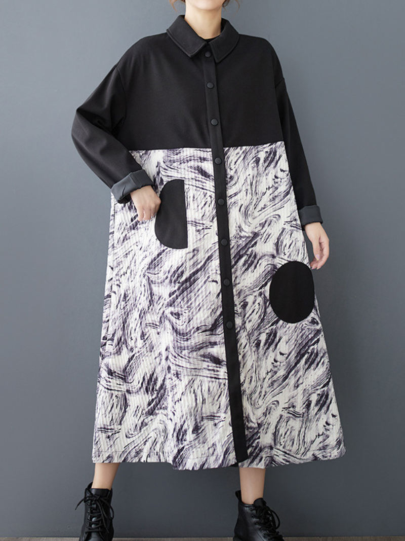 Chic Lapel Collar Women's A Line Dress | Eva Trends