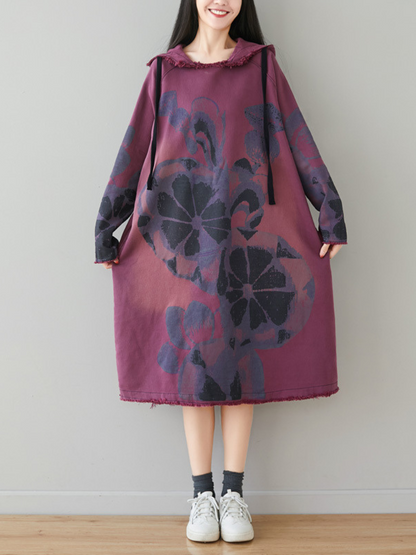Women's Everyday Wear Mid-Length Printed Hoodie Dress
