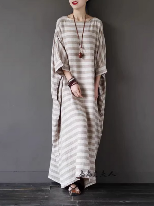 Women's Summer Beautiful Retro Loose Striped Kaftan Style Dress