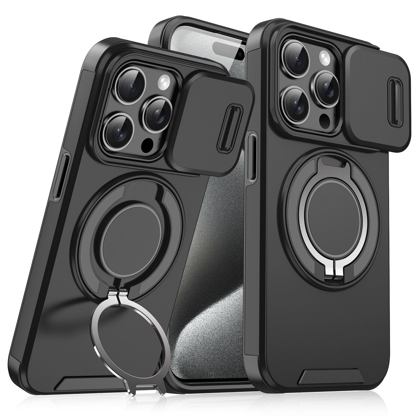 Case with Slide Camera Cover & Rotatable Ring Kickstand,  Grade Shockproof Protective Case for iPhone 11/12/13/14/15/16/17 Series