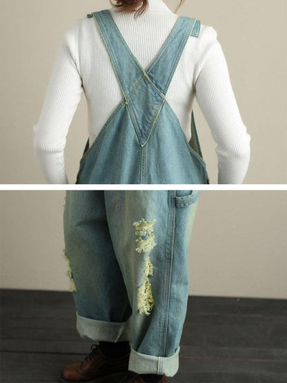 Ripped Denim Casual Overall Dungarees | Eva Trends