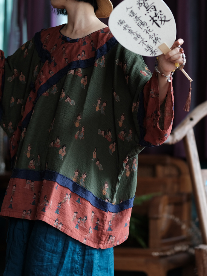 Elegant Retro Printed Loose Summer Top | Eva Trends