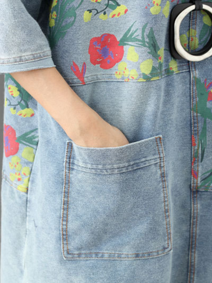 Women's  Summer Casual & Soft Floral Large Pockets Midi Dress