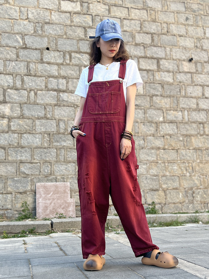 Elegant Distressed Denim Overalls for Women with Pockets - Eva Trends