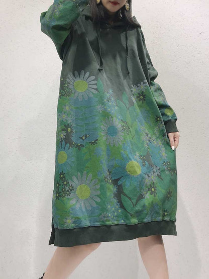 Chic Floral Women Hooded Midi Sweater Dress | Eva Trends