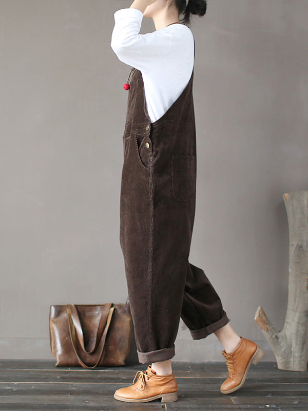 Corduroy Bib Overalls - Adjustable Strap Dungarees