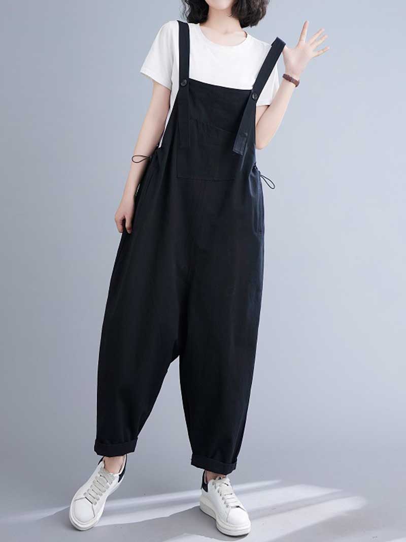 Plain Cotton Salopette Dress - Comfort & Style | Eva Trends