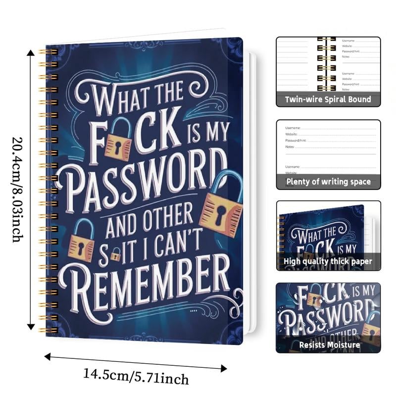 üìÖFunny Password Notebook - Spiral Bound with Lock Icons & Funny Security Phrases‚úçÔ∏è