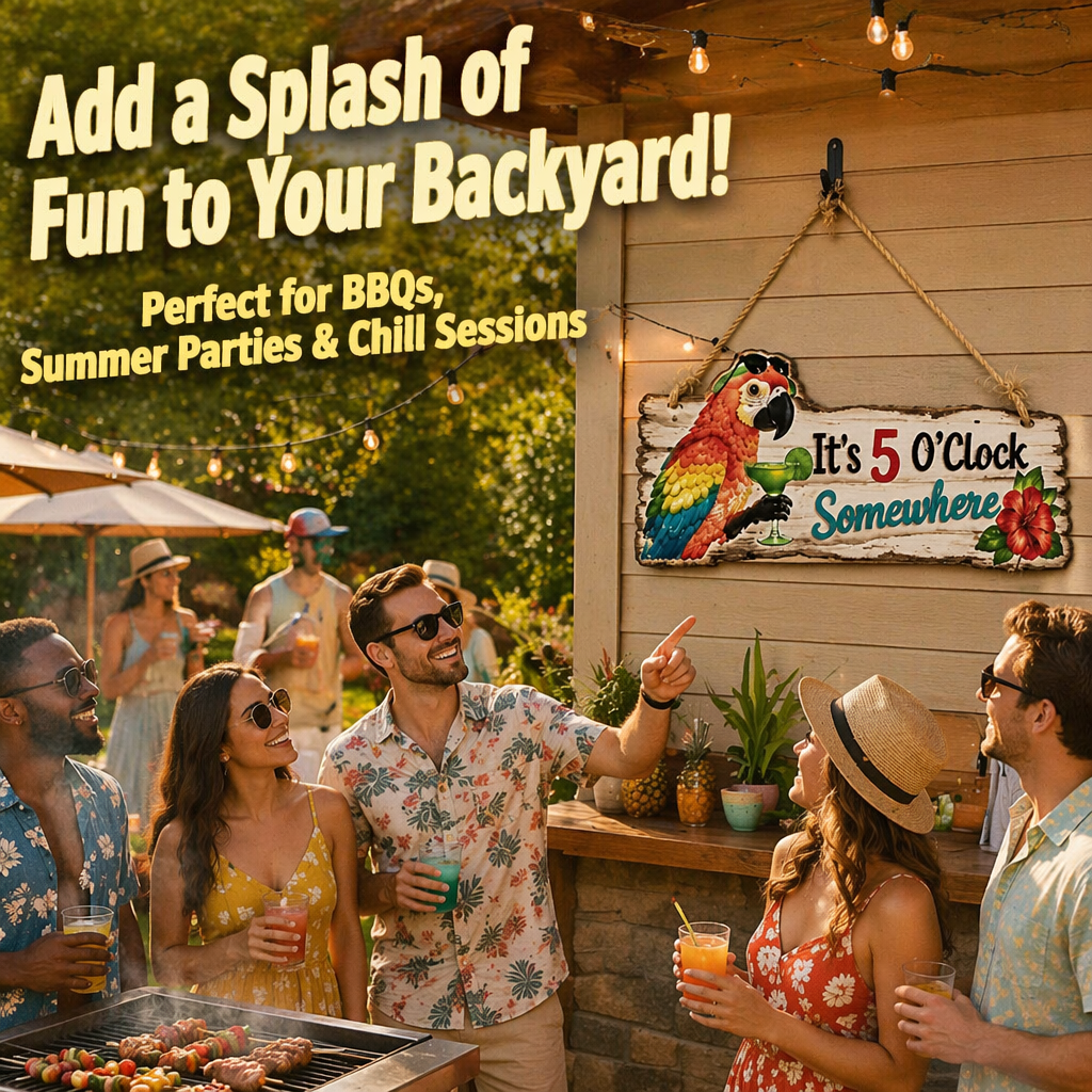 It's 5 O'Clock Somewhere Parrot wall art ü¶ú‚Äì Tropical Patio Wall Decoüçπ