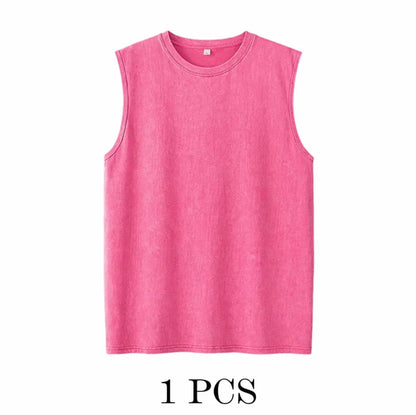 ‚ö° Hot Sales  üî• 4-Pack Men's Washed Sleeveless Vest ‚Äì Heavyweight Cotton, Acid Wash, Oversized Gym & Streetwear
