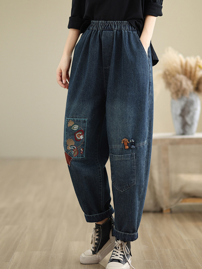 Women's Summer Trendy Embroidery Versatile Blue Bottoms
