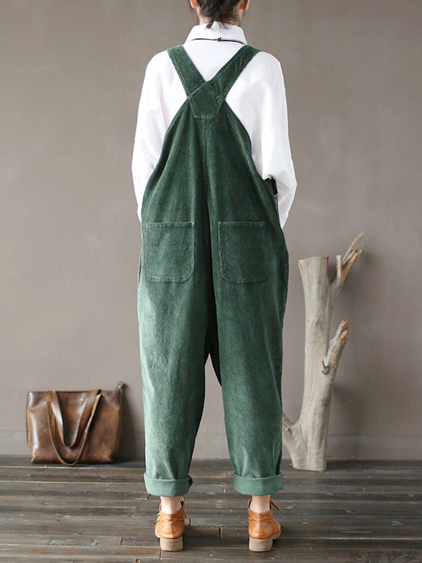 Corduroy Bib Overalls - Adjustable Strap Dungarees