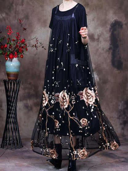 Women's Floral Lace Maxi Salopette Dress with Adjustable Straps