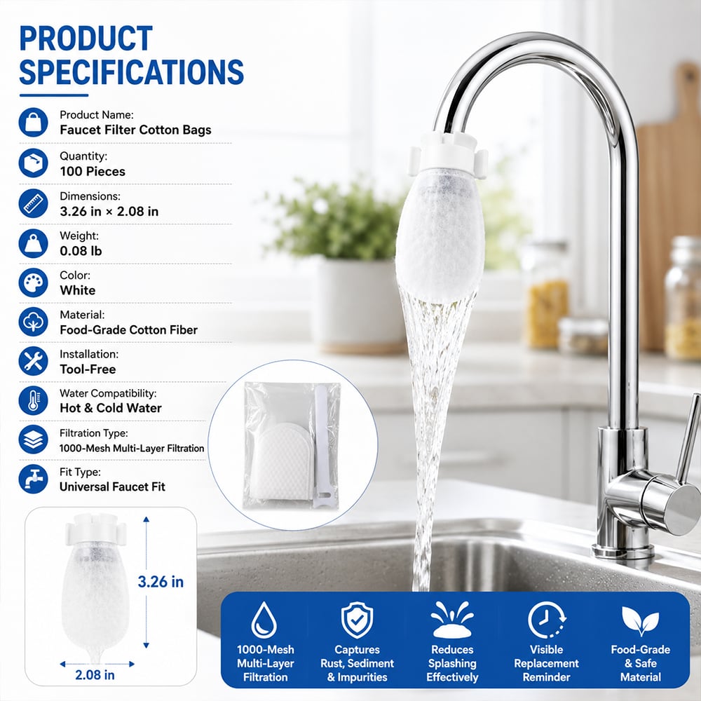 Faucet Filter Cotton Bags - Universal, 100 PCS Splash-Proof Faucet Filter üåüSet