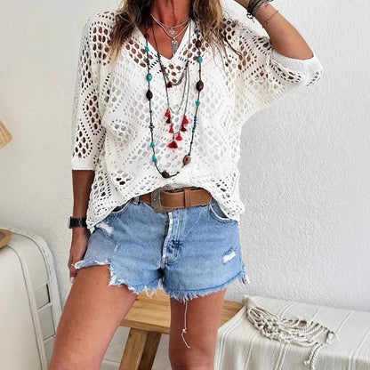 ? Handmade Crochet V‚ÄêNeck Boho Top | Apricot Summer Essential
