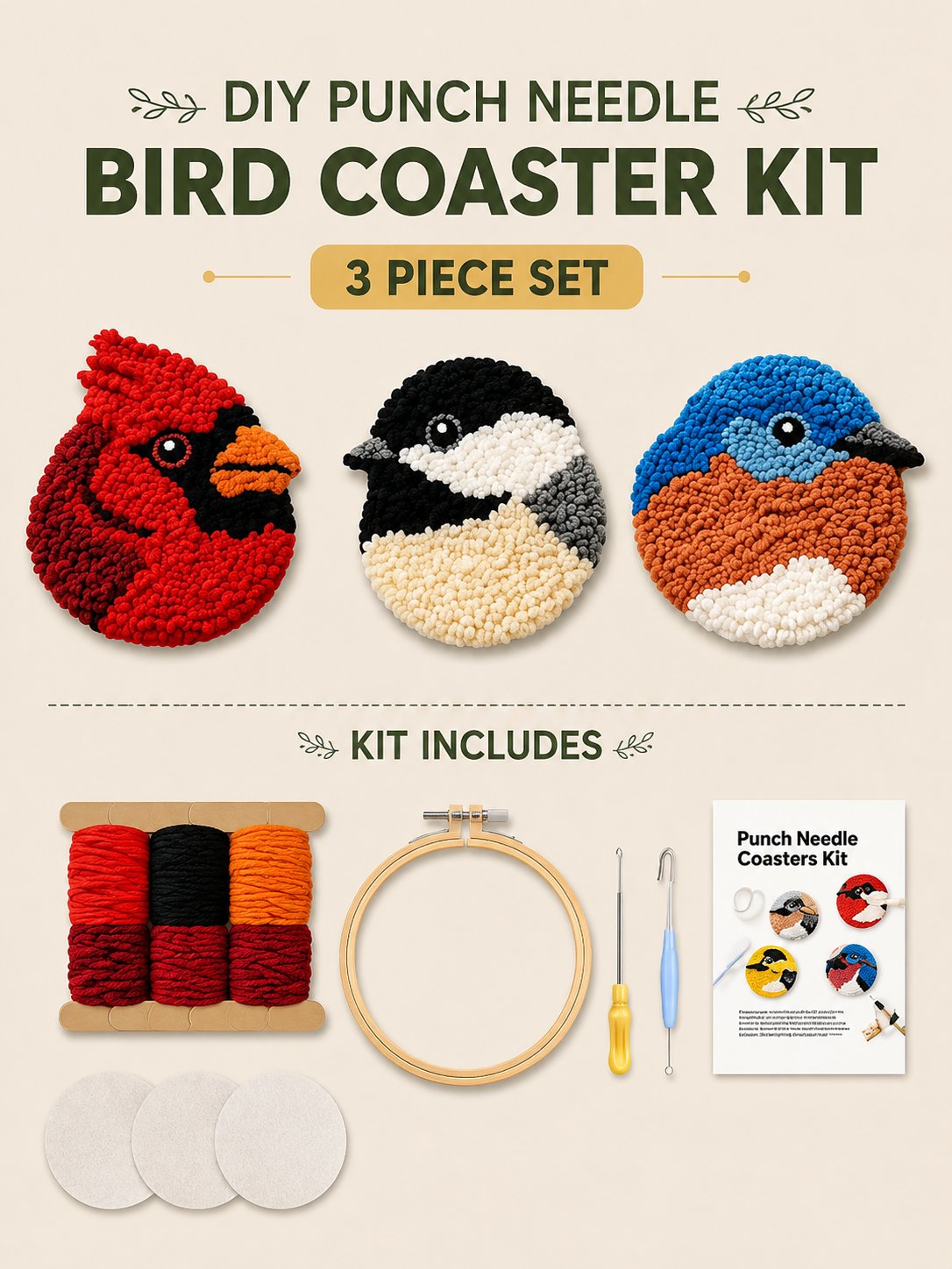 üßµBeginner-Friendlyüê¶DIY Bird Coasters Punch Needle Kit