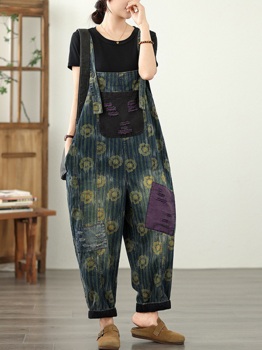 Casual Women's Summer Floral Denim Overall Dungarees | Eva Trends