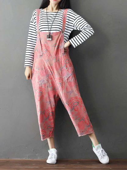 Floral Printed Denim Overalls - Casual Comfort | Eva Trends