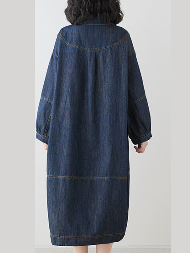 Women's Trendy & Stylish Collar Lapel Blue Midi Dress