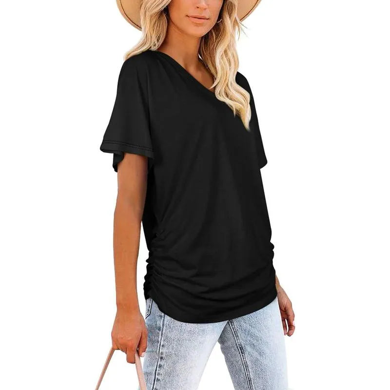 ‚ú®Womens Short Sleeve V Neck Dolman Tops with Side Shirring Loose Fit Shirts