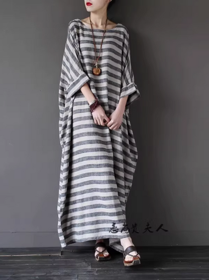 Women's Summer Beautiful Retro Loose Striped Kaftan Style Dress