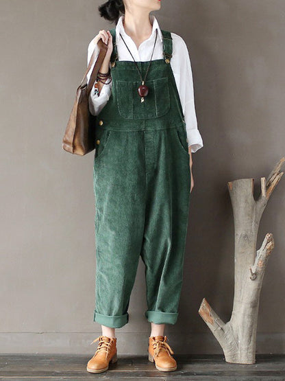 Corduroy Bib Overalls - Adjustable Strap Dungarees